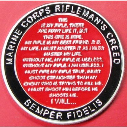 US Marine Corps, Rifleman's Creed. Challenge Coin. 1.50". 77b.