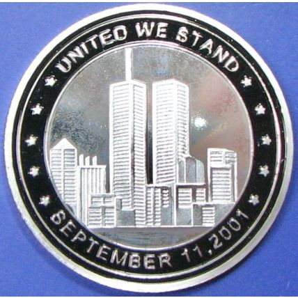 Remember 9/11. Challenge Coin. 1.50" Silver Tone. 80b.