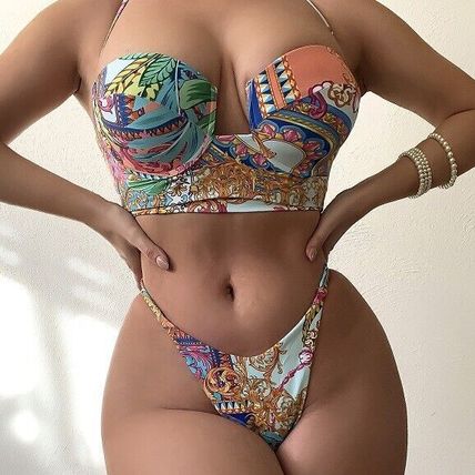 New Women's Tropical Sexy Floral Print Hard Cup Bikini