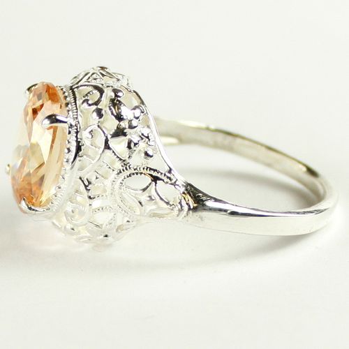 Champagne CZ, 925 Sterling Silver Antique Style Filigree Ring, SR009