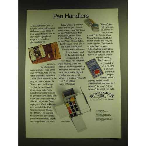 1990 Winsor & Newton Water Colour Half Pans Ad - Pan Handlers