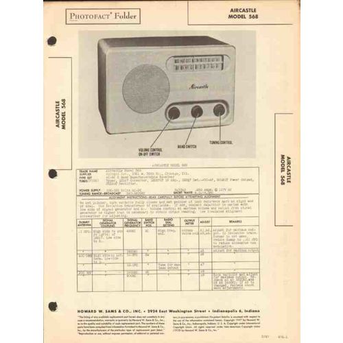 AIRCASTLE model 568 5 tube AM SW radio receiver Sams Photofact manual