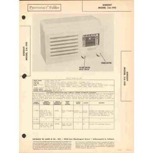 KNIGHT model 5A-190 5 tube AM radio receiver Sams Photofact manual