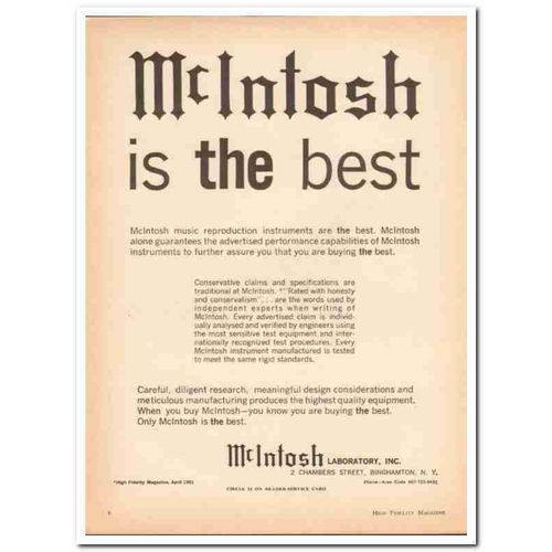 McINTOSH LABORATORY INC 1961 Best Amplifier Challenge black vintage ad