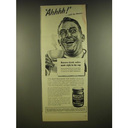 1945 Nescafe Coffee Ad - Ahhhh! ..said the doctor