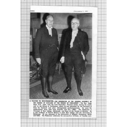 Rev Hugh Watt & Viscount Jewitt Moderator Church Scotland 1950 Cutting