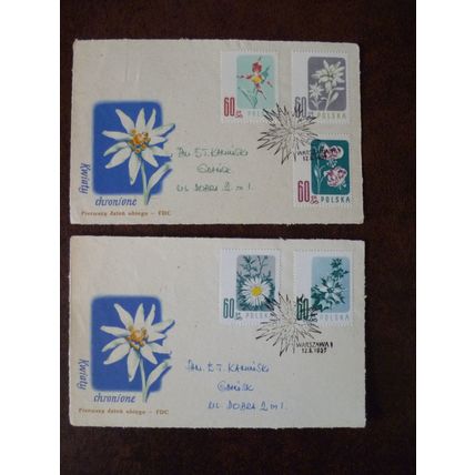 Poland 1957 Wild Flowers set 5 used stamps SG1021-5 Thistle Orchid Edelweiss