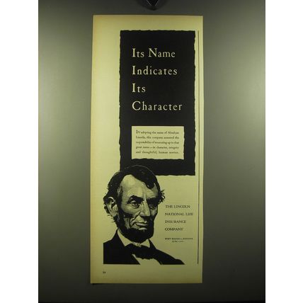 1949 Lincoln National Life Insurance Ad - Its name indicates its character