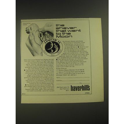 1974 Haverhill's Monaco Shaver Ad - The shaver that went to the Moon