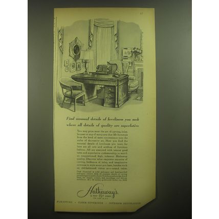 1945 Hathaway's Furniture Desk Advertisement - unusual details of loveliness