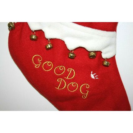 Set of 4 Dog Themed Christmas Stockings Paws Bells Dogs Bones Jingles & Joy