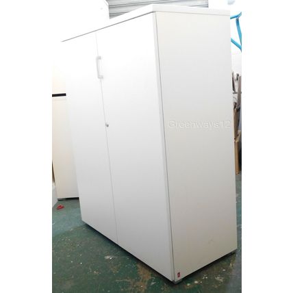 Actiu Tall White Double Door Adjustable shelve Wooden Storage Cabinet