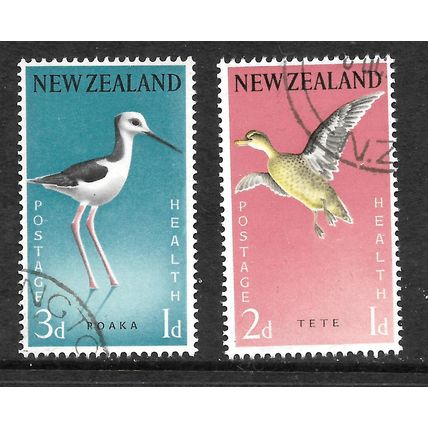 NEW ZEALAND 1959 GREY TEAL & NZ STILT SG776 / 777 SET 2 VALS FINE USED#5