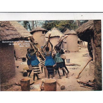 Africa Group of women grinding for food Postcard used VGC
