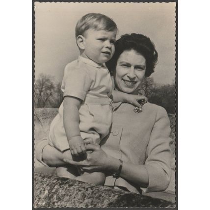 Queen Elizabeth II & Prince Andrew, c.1962 - Valentine's RP Postcard