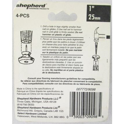 NEW Shepherd Hardware 1" (25mm) Nail-On Swivel Glides, 4 Pieces, #9098