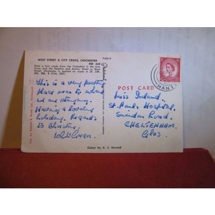 WEST STREET AND CITY CROSS, CHICHESTER, SUSSEX used vintage postcard 1963 pm =