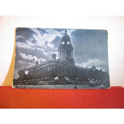 TOWN HALL, LEEDS, YORKSHIRE used antique postcard by Delittle Fenwick & Co =