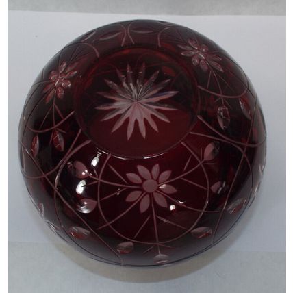 2 Mint Vintage Hand Made Ruby Red Bohemian Cut Crystal Art Glass Bowl Vase Set