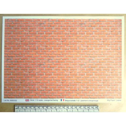 Papier brique – parement rouge orangé – échelle 1/12 – feuille A4 (297 x 210mm)