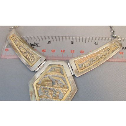 Vintage Signed Navajo 12K & Sterling Silver Storyteller Hinged Necklace 39.0 gr