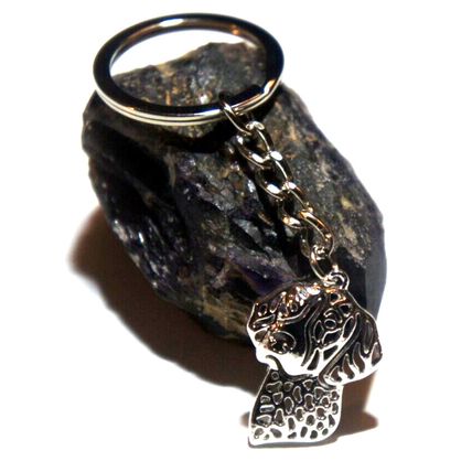 GERMAN SHORTHAIRED POINTER DOG KEY RING WITH KEY CHAIN & VELVET GIFT BAG