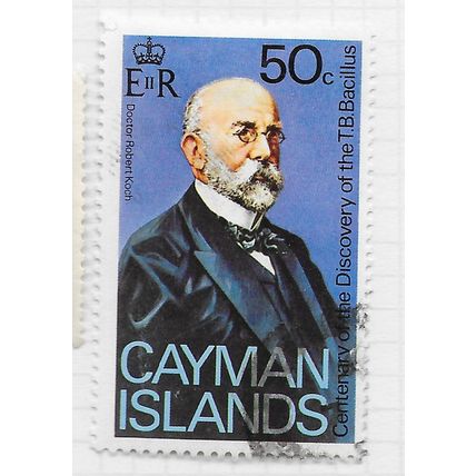 CAYMAN ISLANDS 1982 QE2 KOCH ROBERT DR TB VACCINE MEDICINE 50c USED