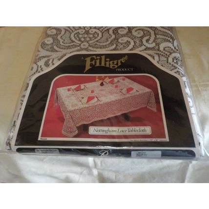 Vintage Nottingham Lace Tablecloth - Brown & White (52in x 52in) - NEW & SEALED