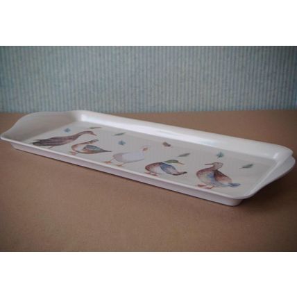 Decorative Sandwich Tray/Serving Tray, White, Ducks, Melamine, Very Good Cond.