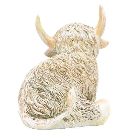 Happy Highland Cow Ornament Wearing Blue & White Tie 10 CM Gift Home Decor