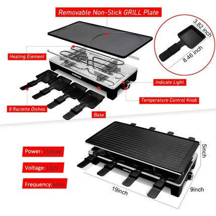 CUSIMAX Raclette Grill Electric Grill Table Portable 2 in 1 Korean BBQ Grill Ind