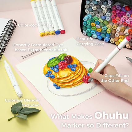 Ohuhu Alcohol Based Art Markers - Double Tipped Coloring Marker Set for Adults C