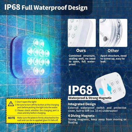 Homly Rechargeable Submersible Pool Lights with Remote, Waterproof Underwater Ch