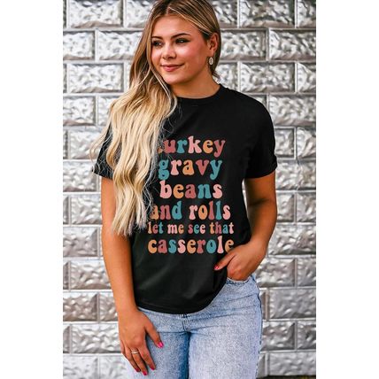 Black Food Lovers Slogan Graphic T Shirt