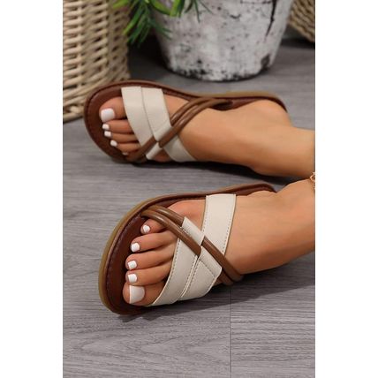 White Criss Cross PU Leather Flat Slippers