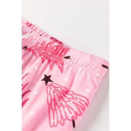 Pink Christmas Tree Print V Neck Buttoned Pullover and Drawstring Pants Lounge S