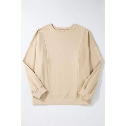 Apricot Loose Patchwork Crewneck Plus Size Sweatshirt