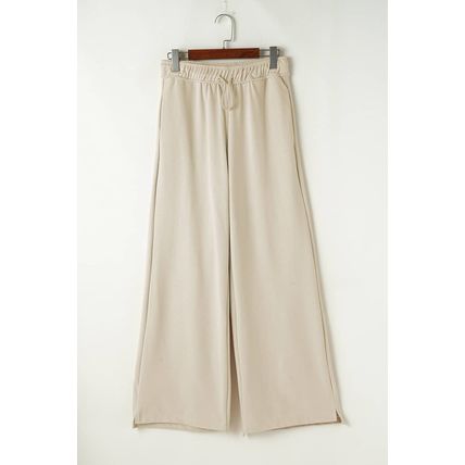 Apricot Loop Drawstring Casual Wide Leg Pants