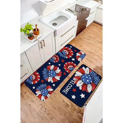 Dark Blue American Flag Sunflower Print Fashion Door Mat