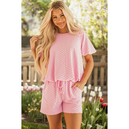 Coral Paradise Daisy Jacquard Textured Casual Short Set