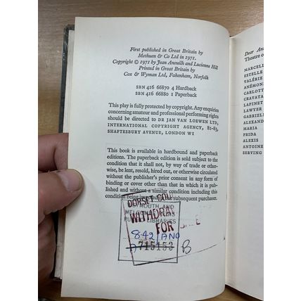 1971 JEAN ANOUILH "DEAR ANTOINE" DRAMA PLAY FICTION VINTAGE HARDBACK BOOK (P3)