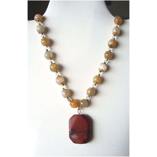 Necklace flower agate beads including pendant 21 inch costume fashion jewelry