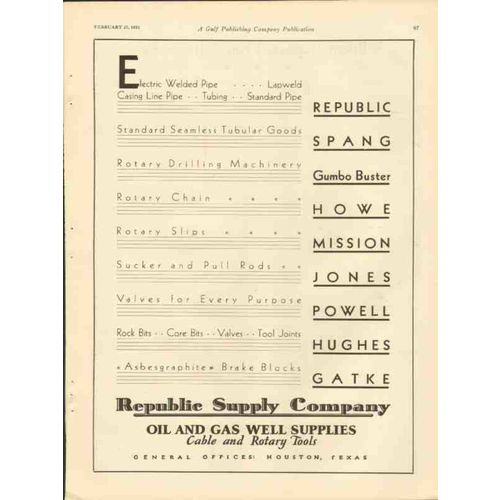republic supply company 1931 oil gas electric welded pipe vintage ad