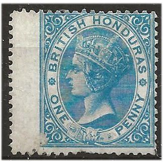 British Honduras 1865 SG2 1d Blue No Watermark Wing Margin Mounted Mint . .. .