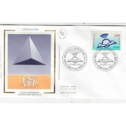 France 1988 Ecole Nationale Superieure PTT Silk FDC Paris cancel Unaddressed VGC