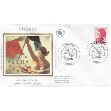 France 1988 Liberte Surcharge ECU Silk FDC Paris special cancel Unaddressed VGC