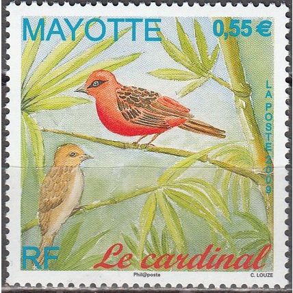 Mayotte 2009 Yvert 221 Neuf ** Cote (2017) 2.30 € Oiseau Cardinal