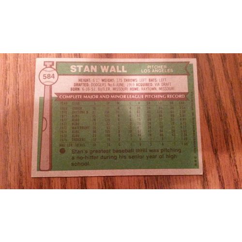 1976 Topps Card # 584 Stan Wall Very Good (3) Los Angeles Dodgers