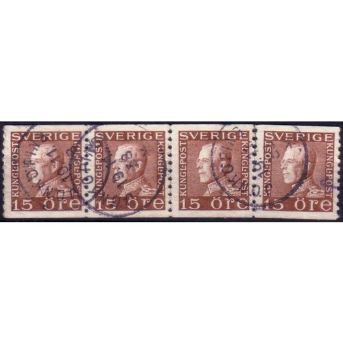 Sverige / Sweden - Facit #178A Gustav V profil vänster, 15 öre brown *4-strip*