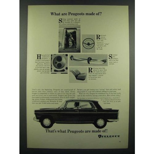 1966 Peugeot Car Ad - What Are Peugeots Made Of?